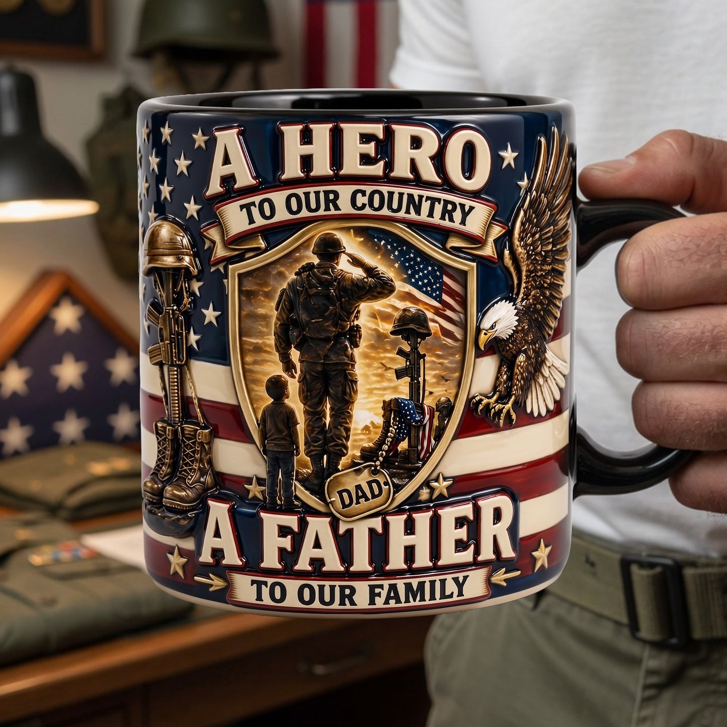 Proud Veteran Dad Black Mug - Gifts For Dads 01palu050526